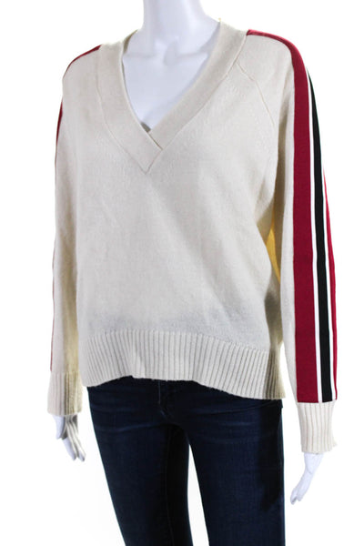 Sandro Paris Womens Wool Patchwork Striped Long Sleeve Sweater Top Beige Size 1