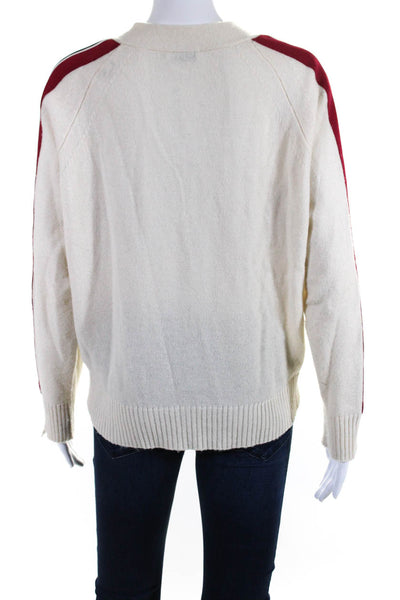 Sandro Paris Womens Wool Patchwork Striped Long Sleeve Sweater Top Beige Size 1