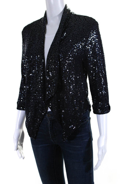 Ya Los Angeles Womens Cotton Sequined Textured Open Front Cardigan Blue Size M