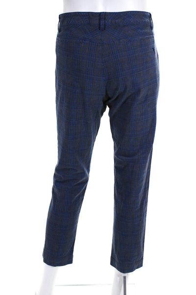 Chervo Mens Cotton Plaid Print Buttoned Flat Front Dress Pants Blue Size EUR46