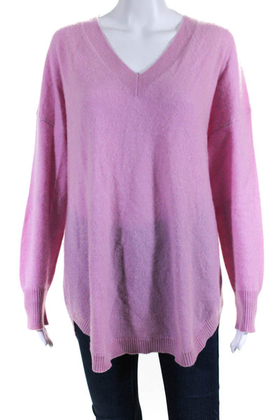 IN Cashmere Womens V Neck Oversize Pullover Sweater Pink Cashmere Size Large