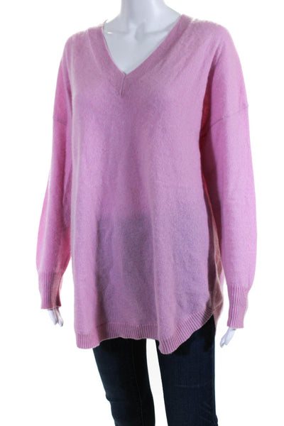 IN Cashmere Womens V Neck Oversize Pullover Sweater Pink Cashmere Size Large