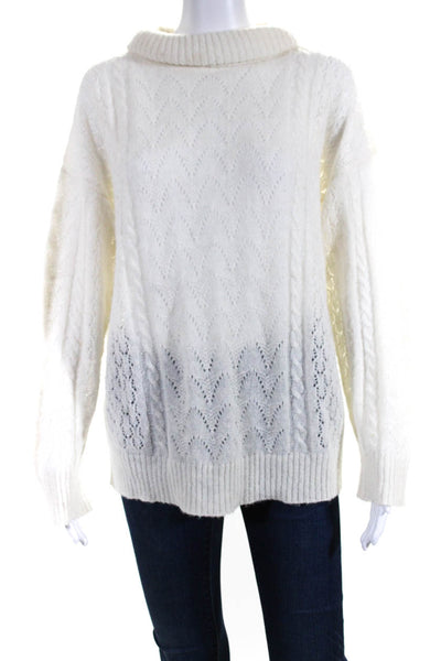 Novica Womens Pointelle Knit Turtleneck Pullover Sweater White Alpaca Size XL