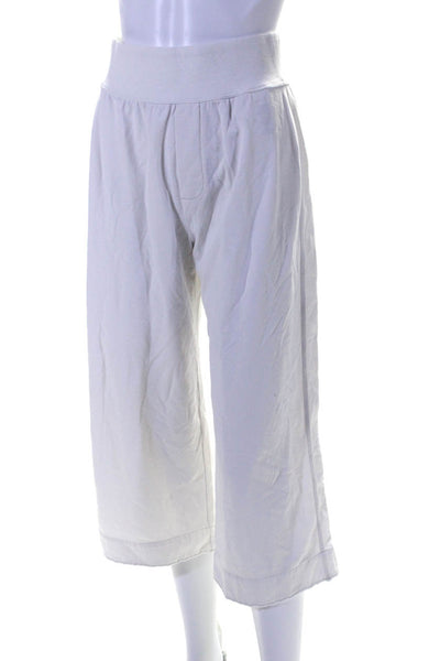 James Perse Womens High Waist Wide Leg Cropped Jersey Pants White Size 1