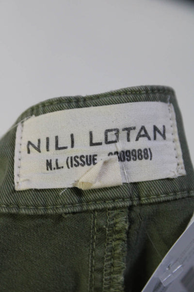 Nili Lotan Womens Mid Rise Slim Leg Cropped Twill Pants Green Size 4