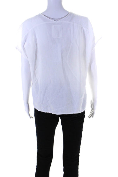 Sunny Womens Short Sleeve Woven V Neck Top Blouse White Cotton Size 1