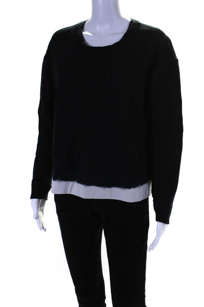 James Perse Womens Dip Dyed Crew Neck Terry Sweatshirt Navy Blue White Size 2