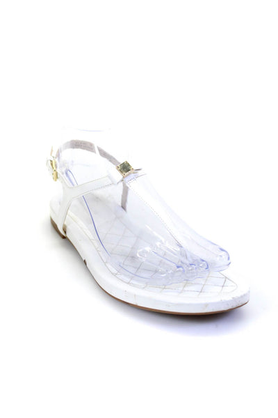 Cole Haan Womens Patent Leather Quilted Thong Sandals White Size 7