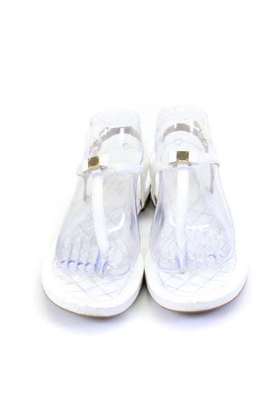 Cole Haan Womens Patent Leather Quilted Thong Sandals White Size 7