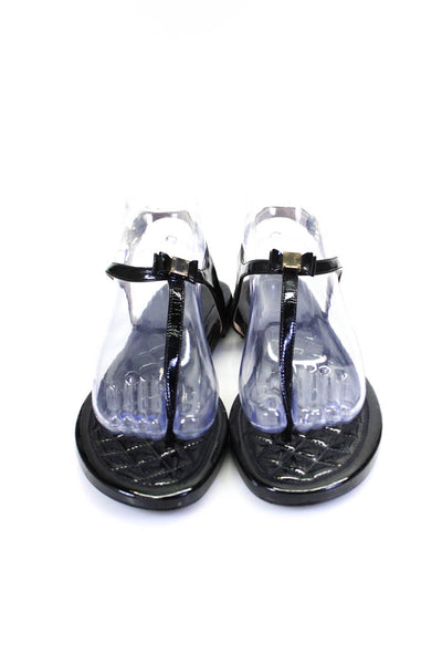 Cole Haan Womens Patent Leather Quilted Thong Sandals Black Size 7