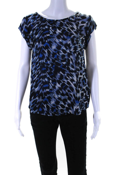 Joie Womens Silk Short Sleeve Animal Print Blouse Blue Size XS