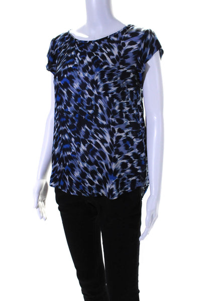 Joie Womens Silk Short Sleeve Animal Print Blouse Blue Size XS