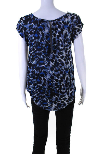 Joie Womens Silk Short Sleeve Animal Print Blouse Blue Size XS