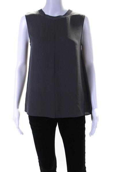 Vince Womens Silk Sleeveless Ribbed Trim Tank Blouse Gray Size XS