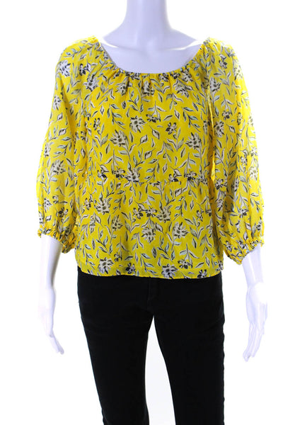 Alice + Olivia Womens Cotton Long Sleeve Floral Print Blouse Yellow Size S