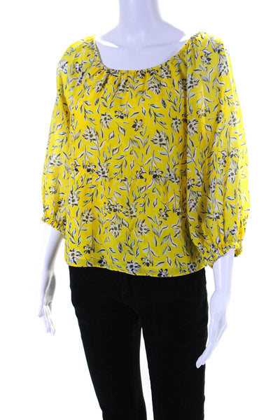 Alice + Olivia Womens Cotton Long Sleeve Floral Print Blouse Yellow Size S