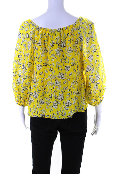 Alice + Olivia Womens Cotton Long Sleeve Floral Print Blouse Yellow Size S