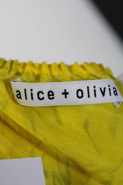 Alice + Olivia Womens Cotton Long Sleeve Floral Print Blouse Yellow Size S