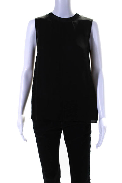 Vince Womens Silk Ribbed Trim Sleeveless Blouse Black Size XS