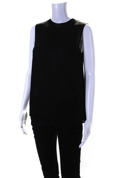 Vince Womens Silk Ribbed Trim Sleeveless Blouse Black Size XS