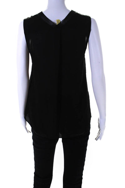 Vince Womens Silk Ribbed Trim Sleeveless Blouse Black Size XS