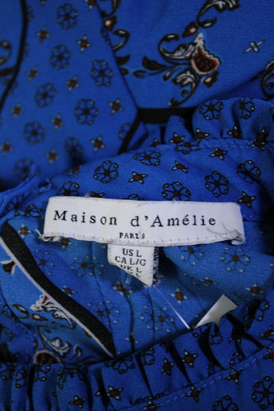 Maison d' AMelie Womens Paisley Print Ruffled Neckline Blouse Top Blue Size XL