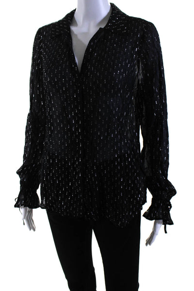 Paige Womens Metallic Spotted Print Buttoned Collared Blouse Top Black Size M