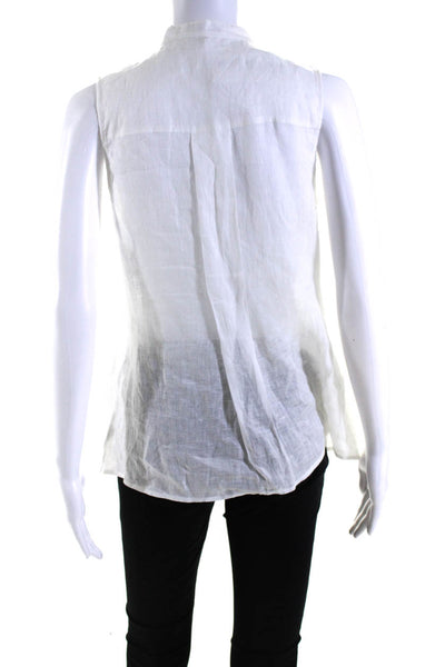 Theory Womens Linen Pleated Buttoned Sleeveless Round Neck Blouse White Size P