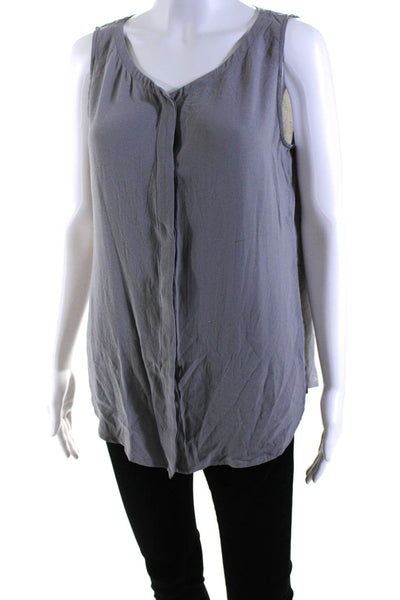 Eileen Fisher Womens Round Neck Sleeveless Buttoned Blouse Top Gray Size S