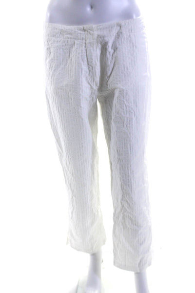 Jil Sander Womens Cotton Striped Hook & Eye Straight Leg Pants White Size EUR38