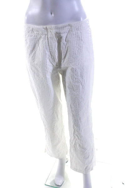 Jil Sander Womens Cotton Striped Hook & Eye Straight Leg Pants White Size EUR38