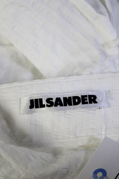 Jil Sander Womens Cotton Striped Hook & Eye Straight Leg Pants White Size EUR38