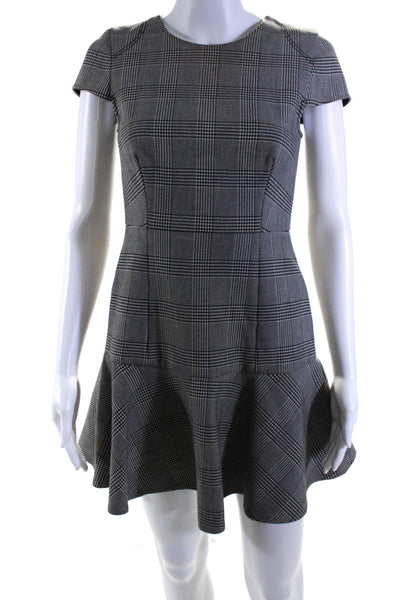 J Crew Womens Short Sleeve Houndstooth Flounce Trim Sheath Dress Black Size 0P