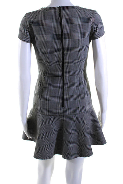 J Crew Womens Short Sleeve Houndstooth Flounce Trim Sheath Dress Black Size 0P