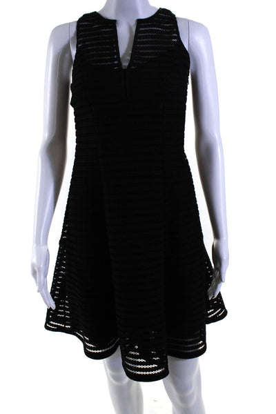 Nanette Lepore Womens V Neck Striped Mesh A Line Dress Black Size 0