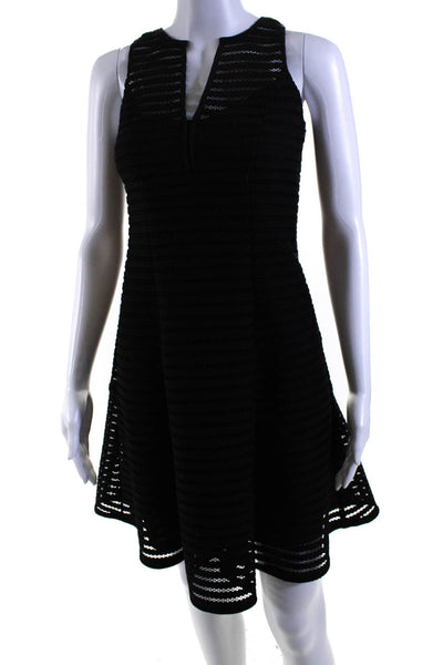 Nanette Lepore Womens V Neck Striped Mesh A Line Dress Black Size 0