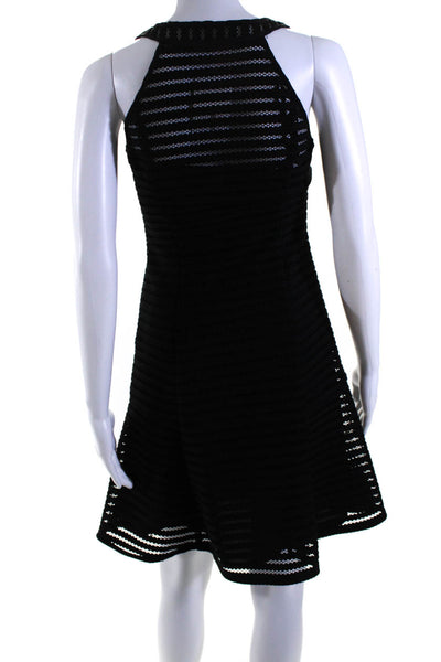 Nanette Lepore Womens V Neck Striped Mesh A Line Dress Black Size 0