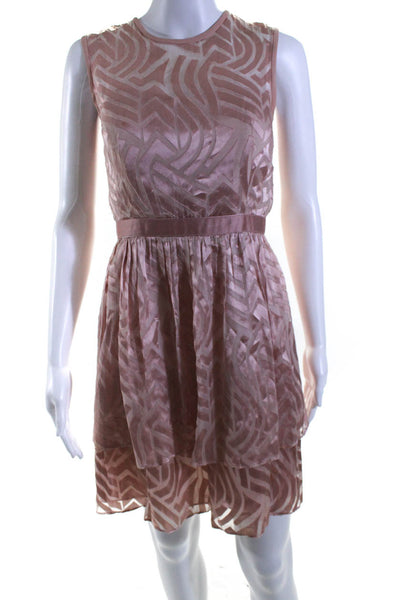 Shoshanna Womens Sleeveless Abstract Print Tiered Blouson Dress Pink Size 0