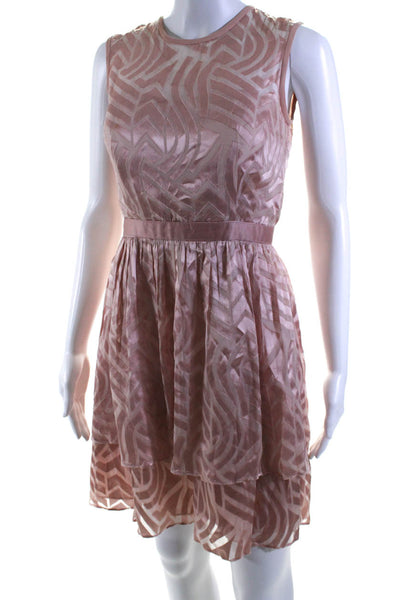 Shoshanna Womens Sleeveless Abstract Print Tiered Blouson Dress Pink Size 0