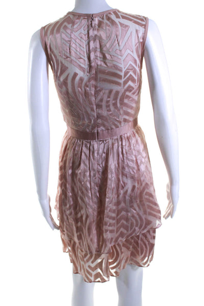 Shoshanna Womens Sleeveless Abstract Print Tiered Blouson Dress Pink Size 0