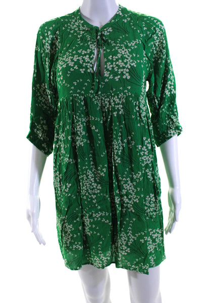 Ba&Sh Womens Floral Print V Neck Long Sleeve Tunic Dress Green Size XS