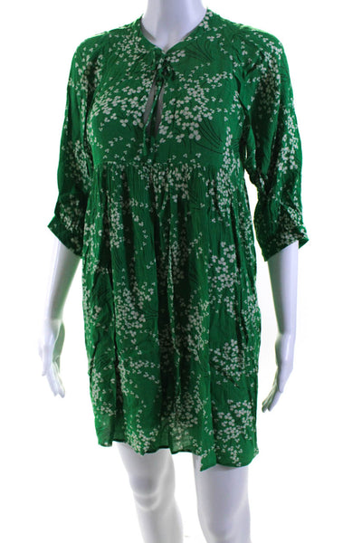 Ba&Sh Womens Floral Print V Neck Long Sleeve Tunic Dress Green Size XS