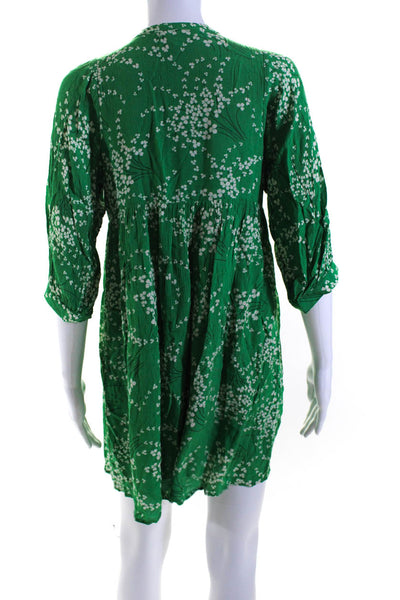 Ba&Sh Womens Floral Print V Neck Long Sleeve Tunic Dress Green Size XS