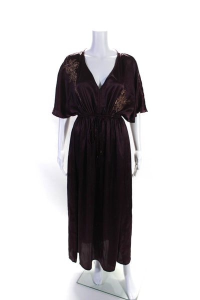 World Market Womens Metallic Embroidered Satin V Neck Midi Dress Purple Size S/M