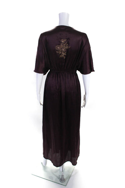 World Market Womens Metallic Embroidered Satin V Neck Midi Dress Purple Size S/M