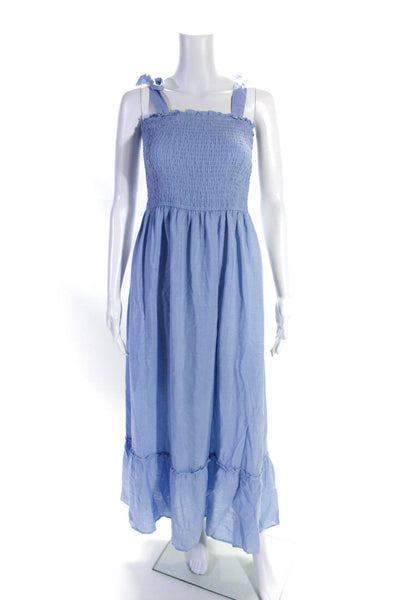 Zesica Womens Tie Strap Smocked Square Neck Midi A Line Dress Blue Size Medium