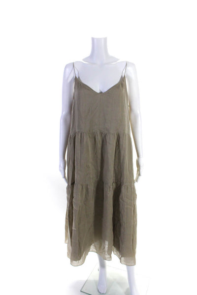 Lafayette 148 Womens Tiered Spaghetti Strap V Neck Midi Dress Brown Size Medium