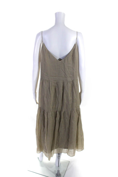 Lafayette 148 Womens Tiered Spaghetti Strap V Neck Midi Dress Brown Size Medium