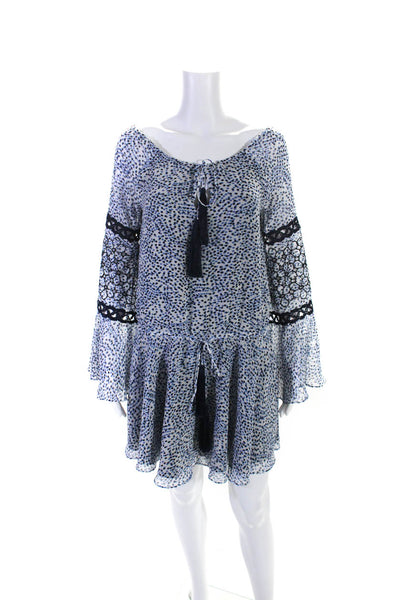 Alexis Womens Long Sleeve Embroidered Polka Dot Blouson Dress Blue Size XS