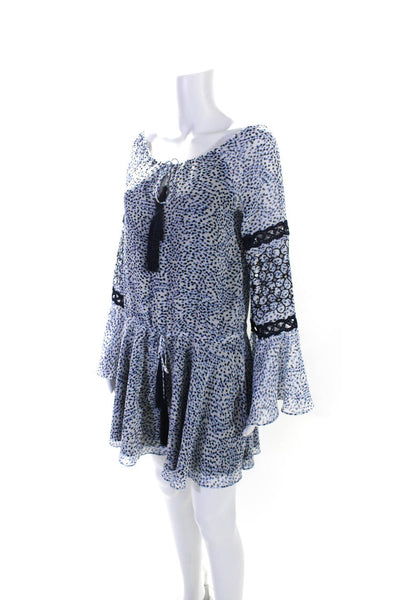 Alexis Womens Long Sleeve Embroidered Polka Dot Blouson Dress Blue Size XS